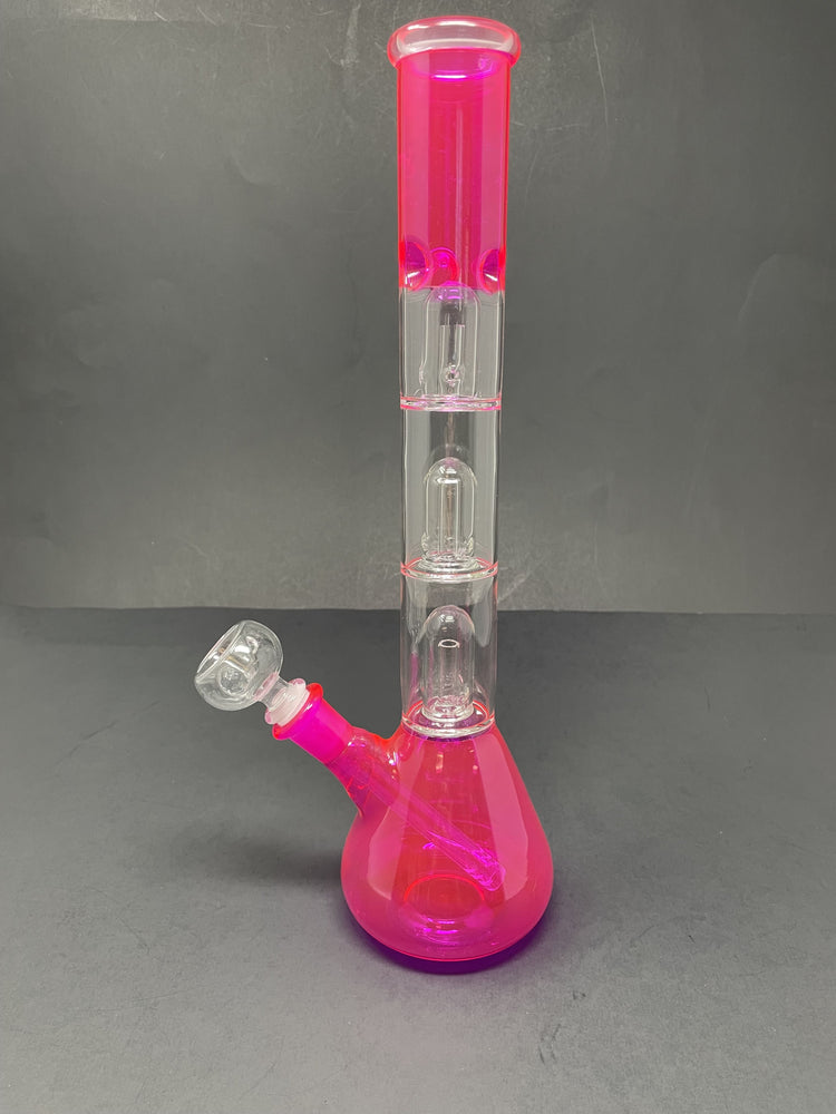 14" Neon Pink Triple Percolator Bong