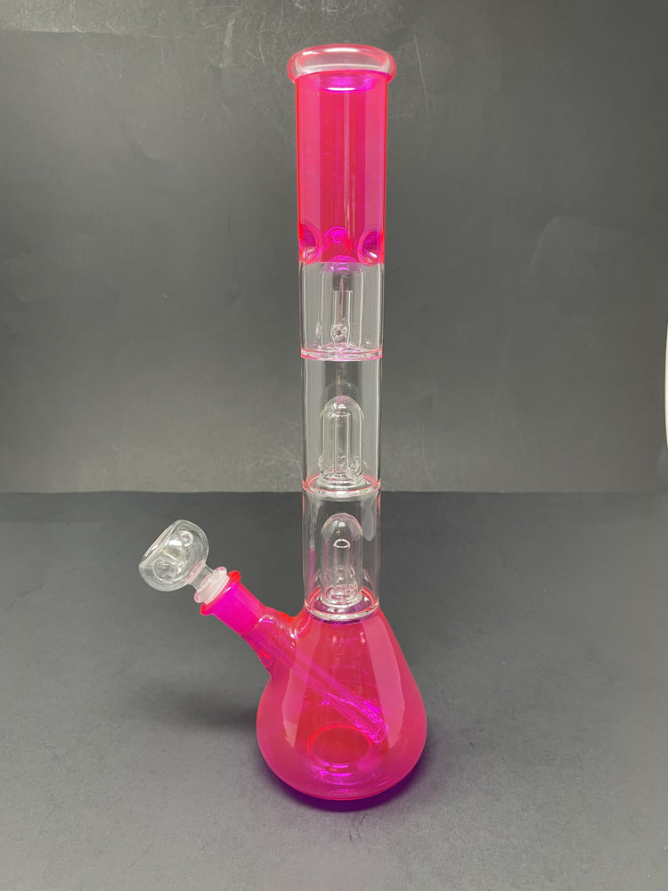 14" Neon Pink Triple Percolator Bong