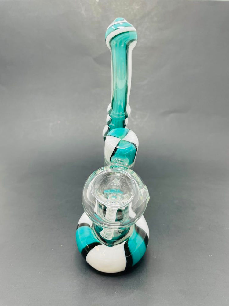 7" Aqua & White Double Chamber Bubbler