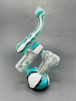 7" Aqua & White Double Chamber Bubbler