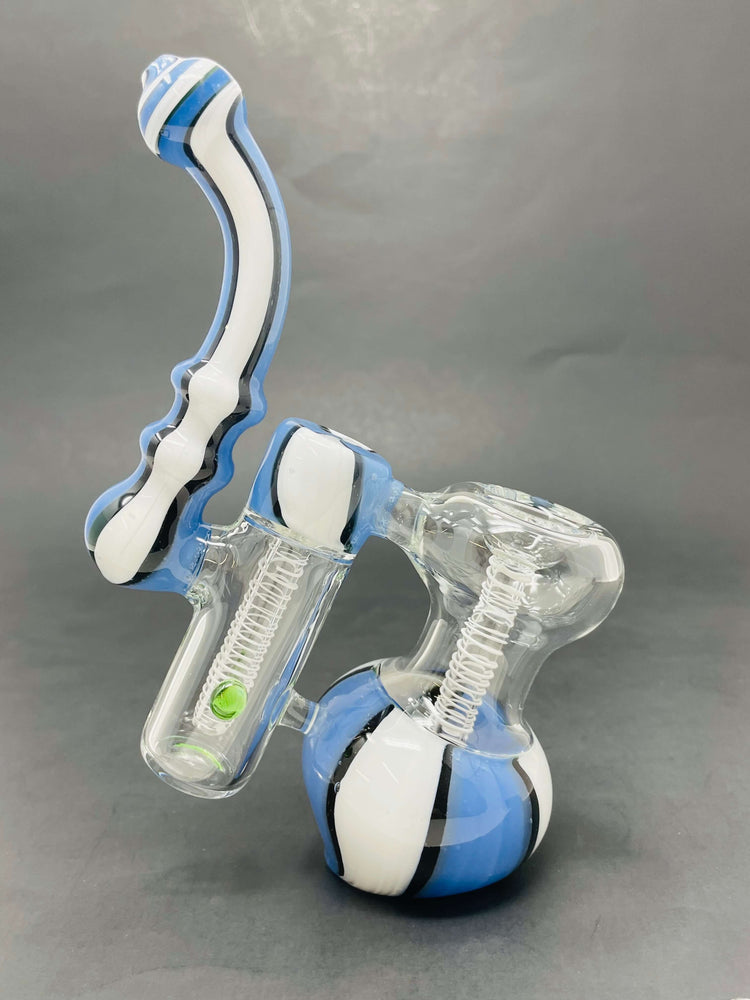 7" Blue & White Double Chamber Bubbler