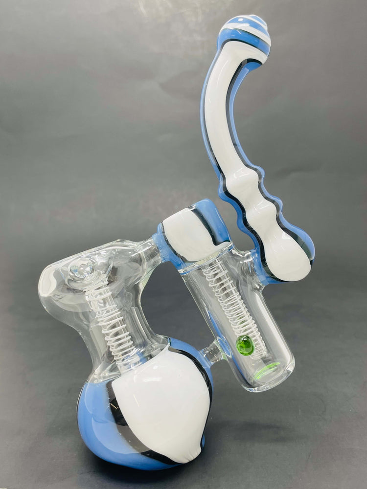 7" Blue & White Double Chamber Bubbler