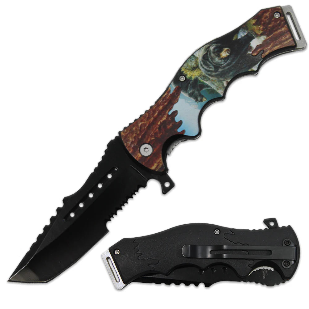 4.5" Hunting-Style Folding Knife with Bear Artwork