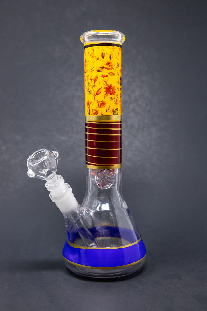 10" Yellow Floral Beaker Bong w/ Ice Catcher