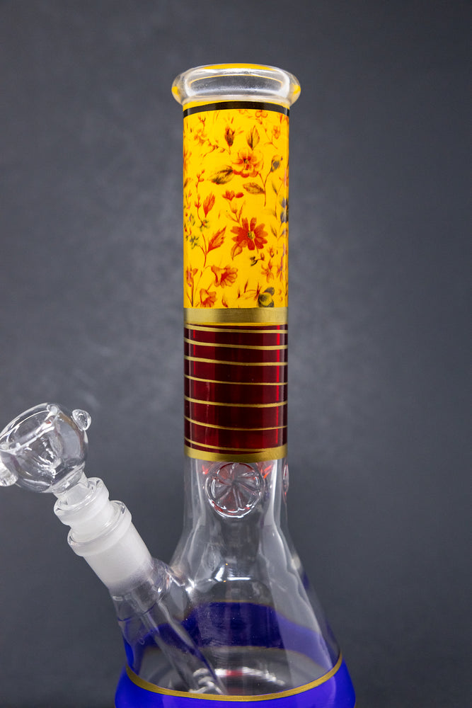 10" Yellow Floral Beaker Bong w/ Ice Catcher