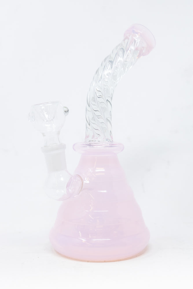 7" Pink Milky Iridescent Twisted Shower Bend