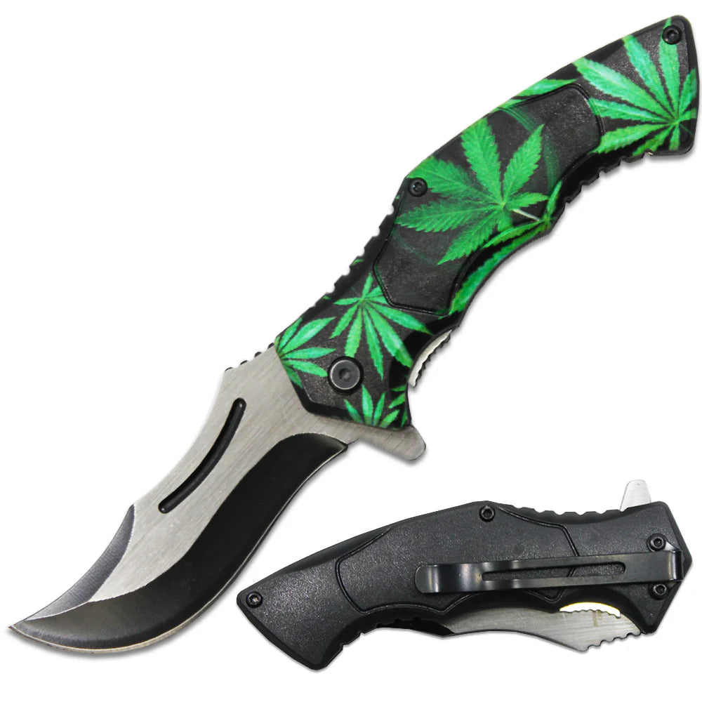 420 Hunter –4.5" Cannabis-Themed Pocket Knife-Green