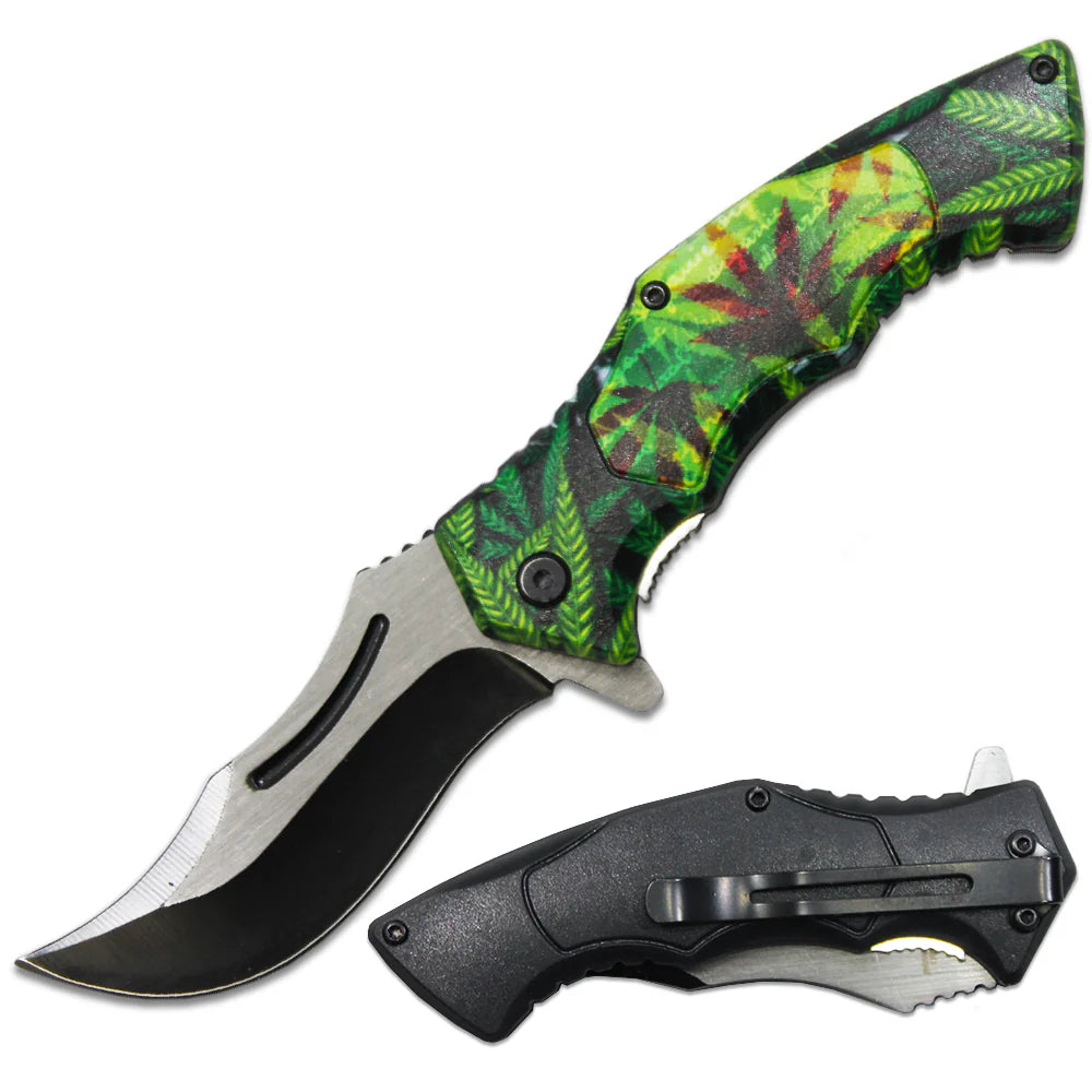 420 Hunter –4.5" Cannabis-Themed Pocket Knife-Light Green