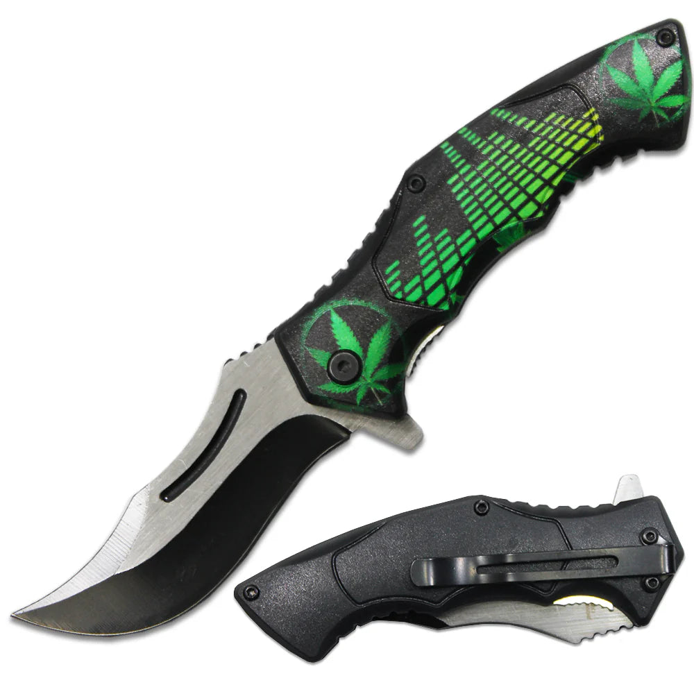 420 Hunter –4.5" Cannabis-Themed Pocket Knife-Black & Green