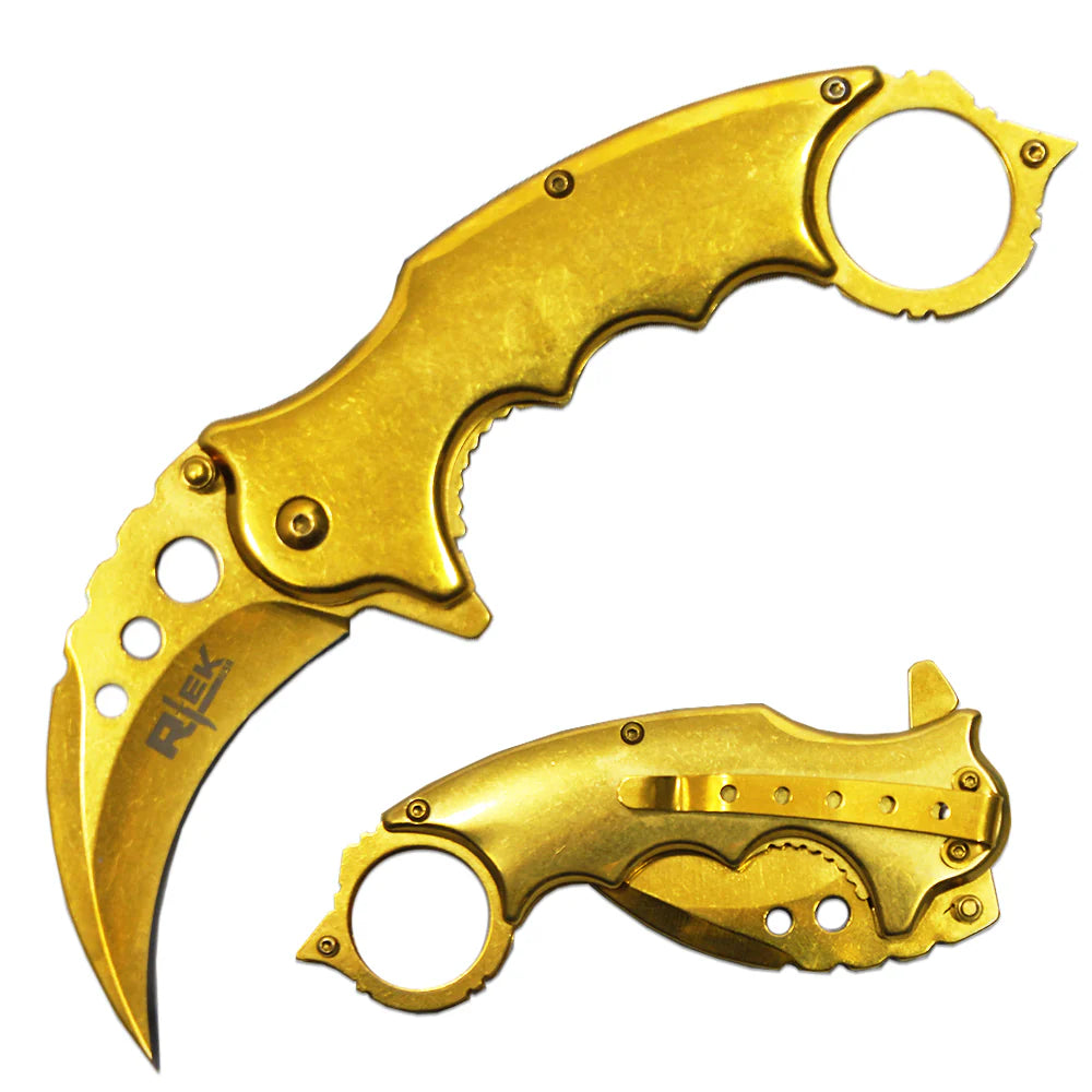 4.75" Tactical Gold Karambit – Folding Combat Knife