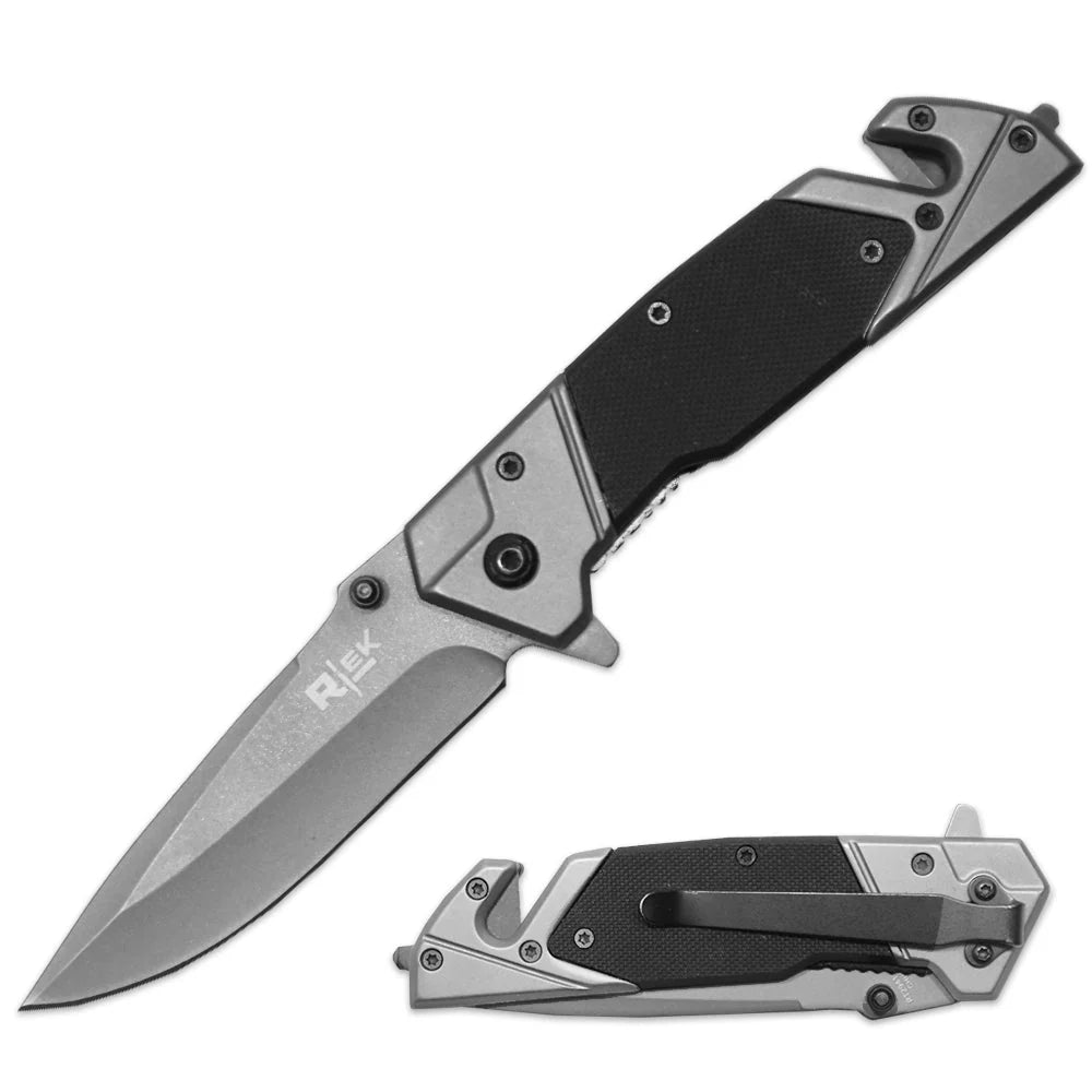 4.75" Multi-Function Tactical Pocket Knife with Safety Tools- Black