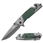 4.75" Multi-Function Tactical Pocket Knife with Safety Tools- Green