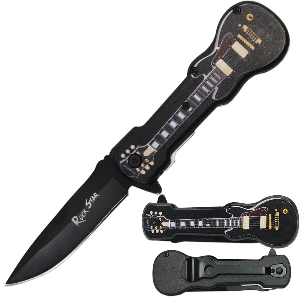 4.75" Assisted-Opening Tactical Knife with Guitar Metal Handle-Black