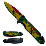 4.75" Marijuana-Themed Tactical Knife with Half Serrated Blade