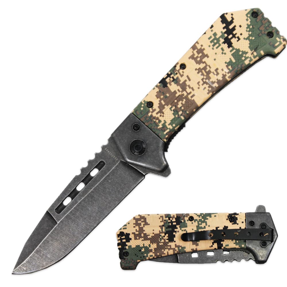 4.5" Yellow Assist-Open Folding Knife with Durable Camouflage Handle