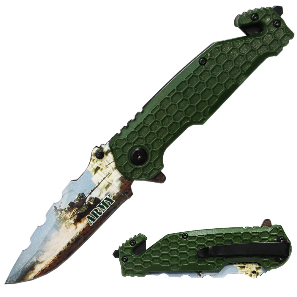 4.75" Green Honeycomb Tactical Rescue Knife – Precision Blade