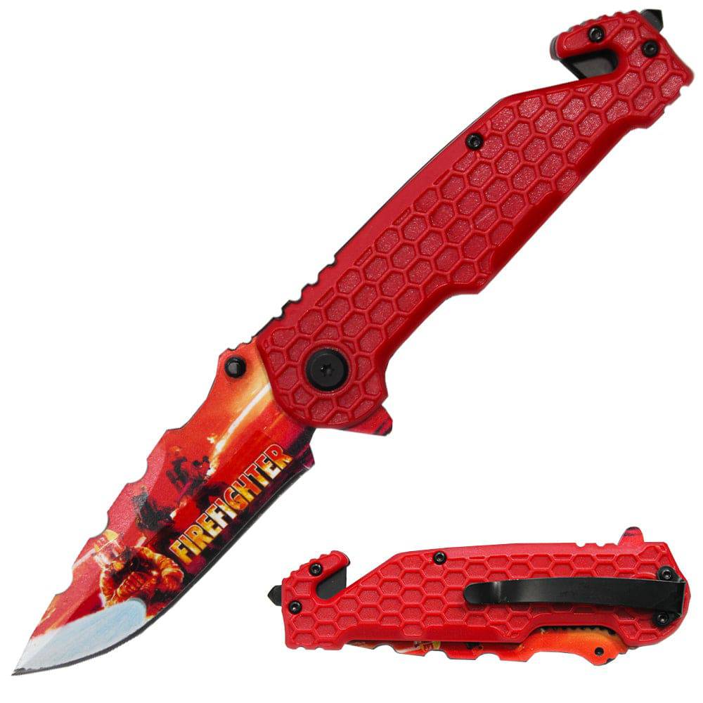 4.75" Tactical Rescue Knife with Honeycomb Handle- Red