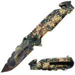 4.75" Tactical Rescue Knife with Camo Honeycomb Grip