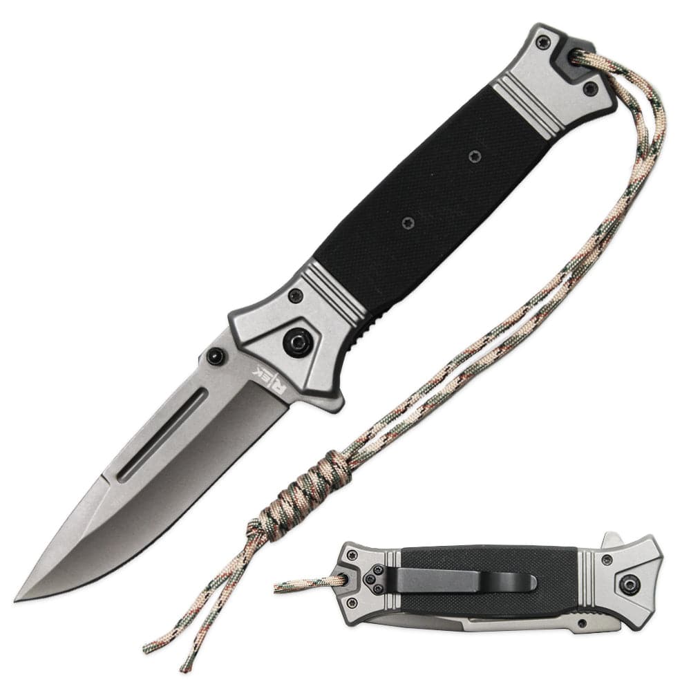 5" Black Tactical Folding Knife with Paracord