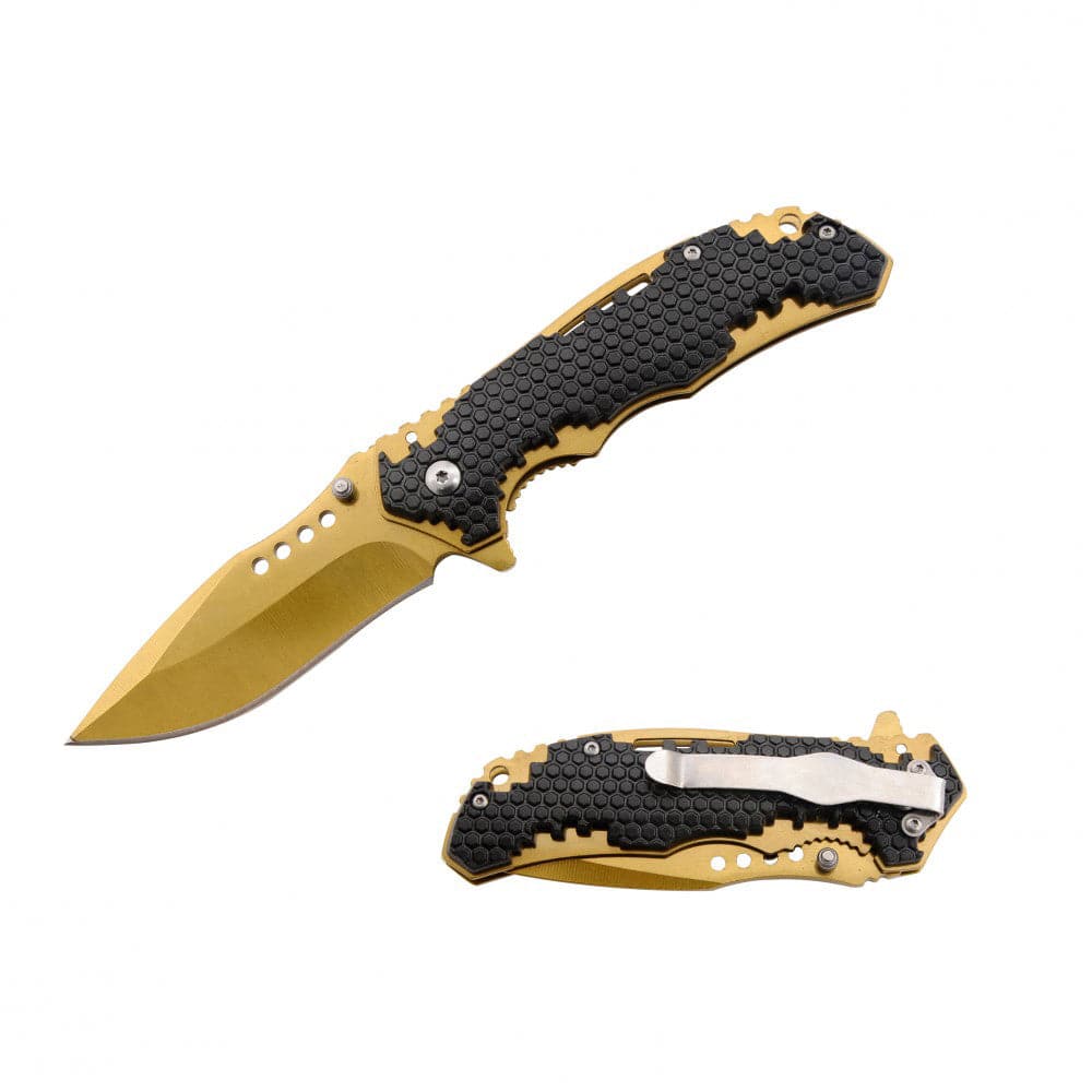 4.5" Assisted-Open Folding Knife, Gold Honeycomb ABS Handle W/ Belt Clip