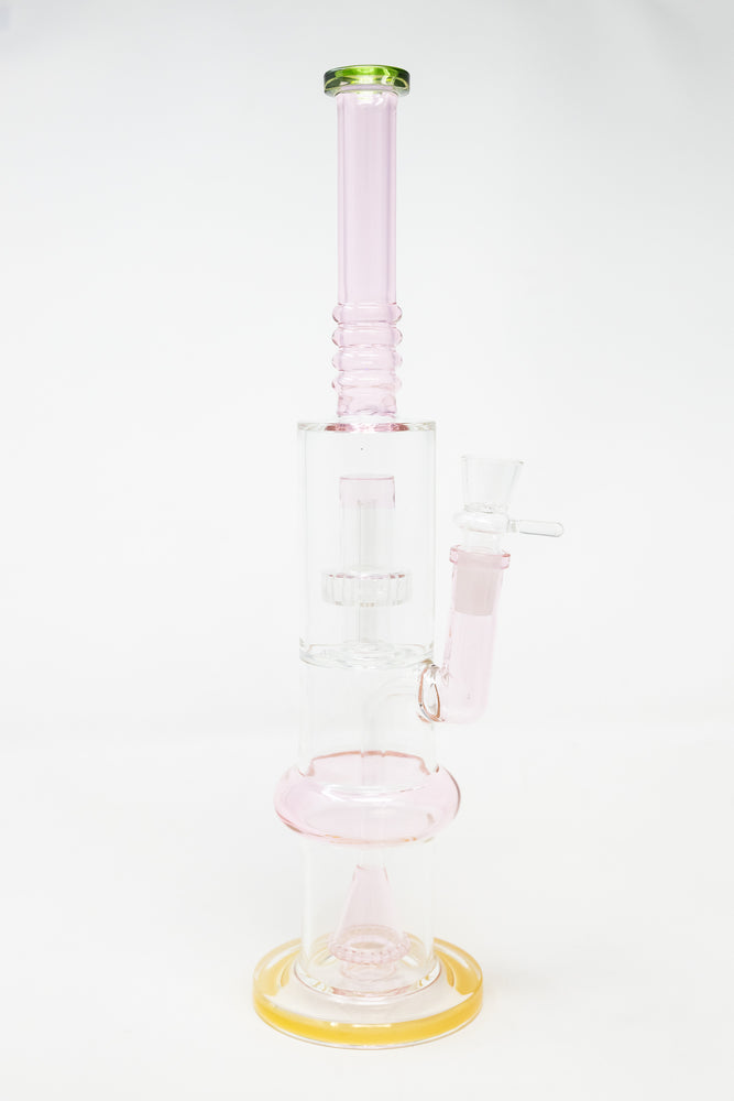 16" Pink Flat Base Double Percolator Bong