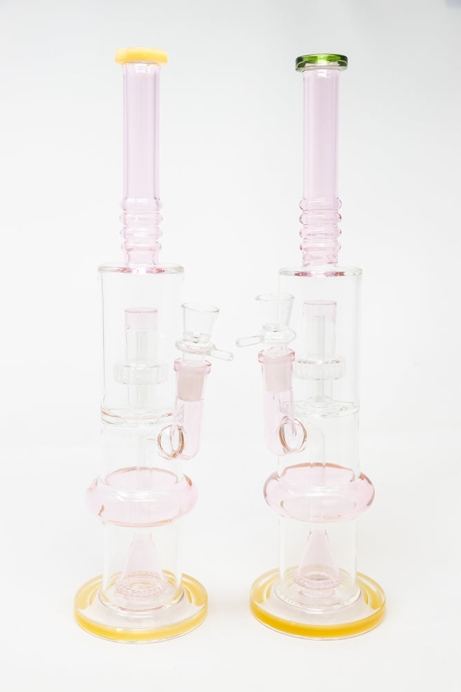 16" Pink Flat Base Double Percolator Bong