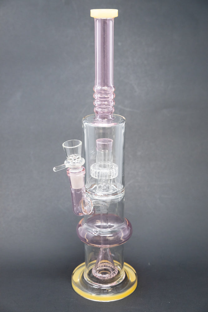 16" Pink Flat Base Double Percolator Bong