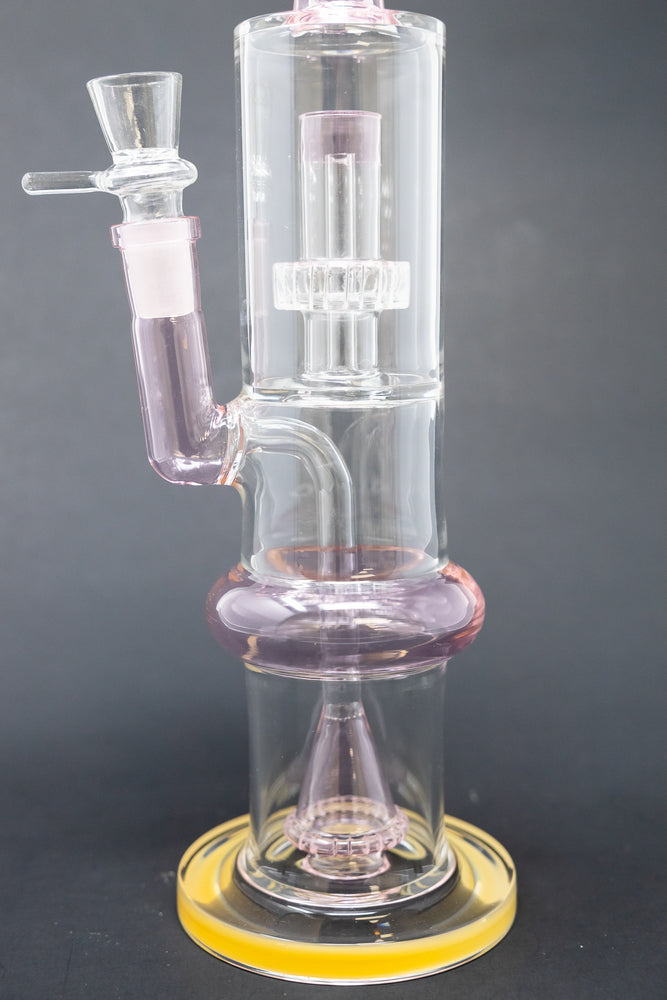 16" Pink Flat Base Double Percolator Bong